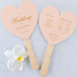 Blush Pink Gold Calligraphy Heart Wedding Program Fächer