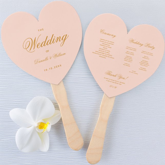 Blush Pink Gold Calligraphy Heart Wedding Program Fächer (Von Creator hochgeladen)