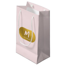 Blush Pink Gold Chic Feminine Monogram Initial Kleine Geschenktüte