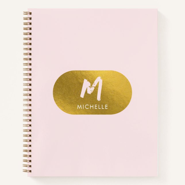 Blush Pink Gold Chic Feminine Monogram Initial Notizbuch (Vorderseite)