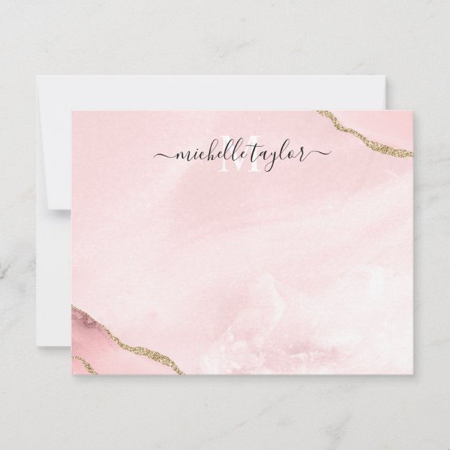 Blush Pink Gold Chic Glitzer Gold Agate Monogram N Mitteilungskarte (Vorderseite)