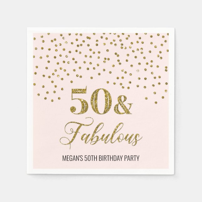 Blush Pink Gold Confetti 50 & Fabulous Serviette (Vorderseite)