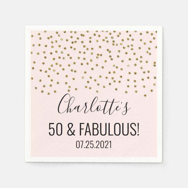Blush Pink Gold Confetti 50 & Fabulous Serviette (Vorderseite)