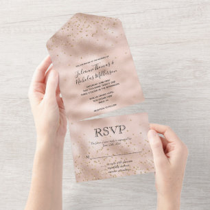 Blush Pink Gold Confetti All In One Einladung