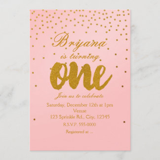Blush Pink & Gold Confetti Einladung zum 1. Geburt