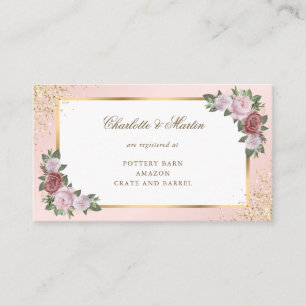 Blush Pink Gold Confetti Floral Wedding Registry Begleitkarte