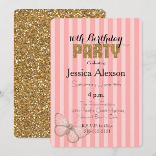 Blush Pink Gold Confetti Glitzer 16. Geburtstag Einladung