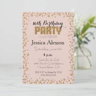 Blush Pink Gold Confetti Glitzer 16. Geburtstag Einladung