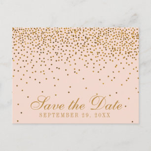 Blush Pink & Gold Confetti Hochzeit speichern das  Ankündigungspostkarte