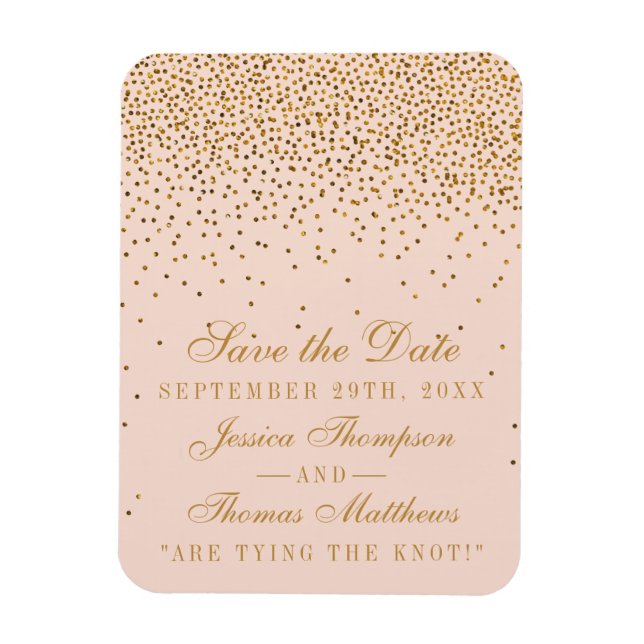 Blush Pink & Gold Confetti Hochzeit speichern das  Magnet (Vertikal)