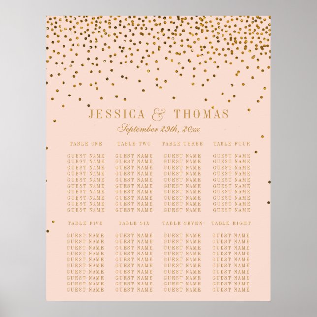 Blush Pink & Gold Confetti Hochzeitskarte Poster (Vorne)