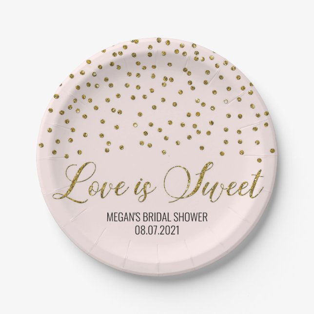 Blush Pink Gold Confetti Liebe ist süß Pappteller (Vorderseite)