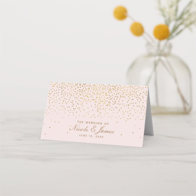 Blush Pink & Gold Confetti Moderne Tischnummer Platzkarte (Vorderseite)