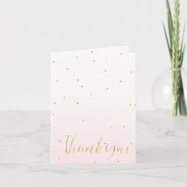 Blush Pink Gold Confetti Sparkle Ombre Dankeskarte (Vorderseite)