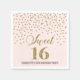 Blush Pink Gold Confetti Süße 16 Geburtstag Serviette