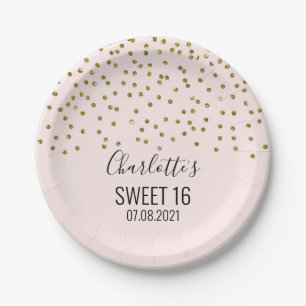 Blush Pink Gold Confetti Sweet 16 Geburtstagsparty Pappteller