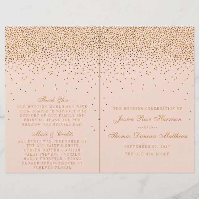 Blush Pink & Gold Confetti Wedding Bi-fold Program (Vorderseite)