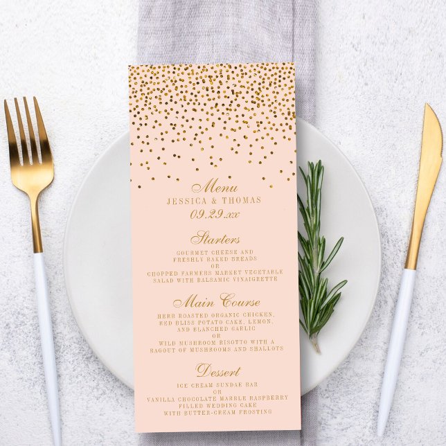 Blush Pink & Gold Confetti Wedding Menü (Von Creator hochgeladen)