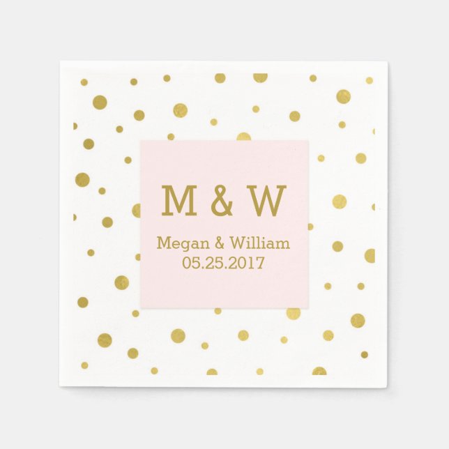 Blush Pink Gold Confetti Wedding Monogram Serviette (Vorderseite)