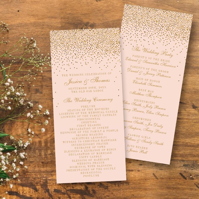 Blush Pink & Gold Confetti Wedding Programm (Von Creator hochgeladen)