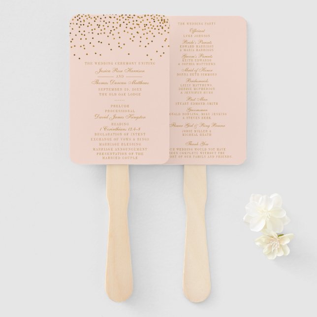 Blush Pink & Gold Confetti Wedding Programm Fächer (Vorne und Hinten)