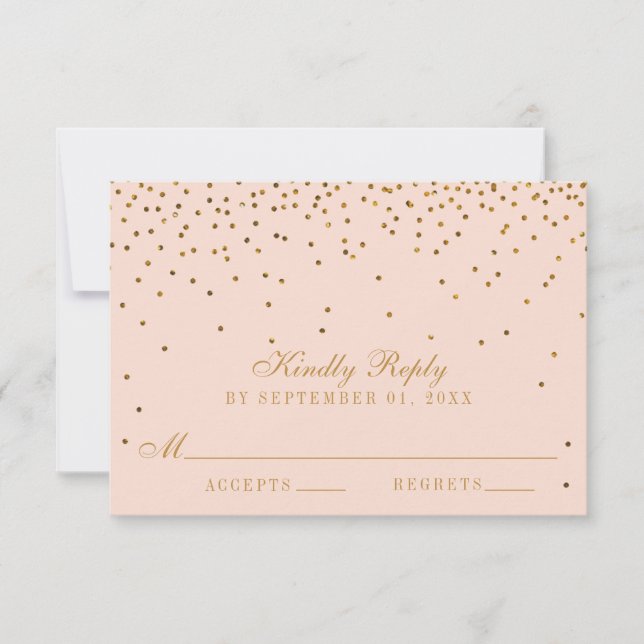 Blush Pink & Gold Confetti Wedding RSVP Karte (Vorderseite)