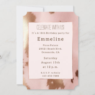 Blush Pink Gold Cowgirl Cowhide Einladung