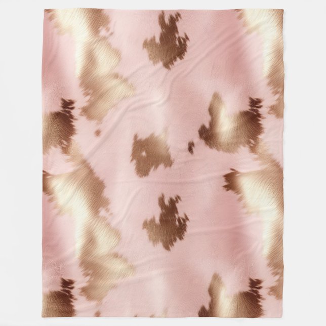 Blush Pink Gold Cowgirl Cowhide Fleecedecke (Vorderseite)