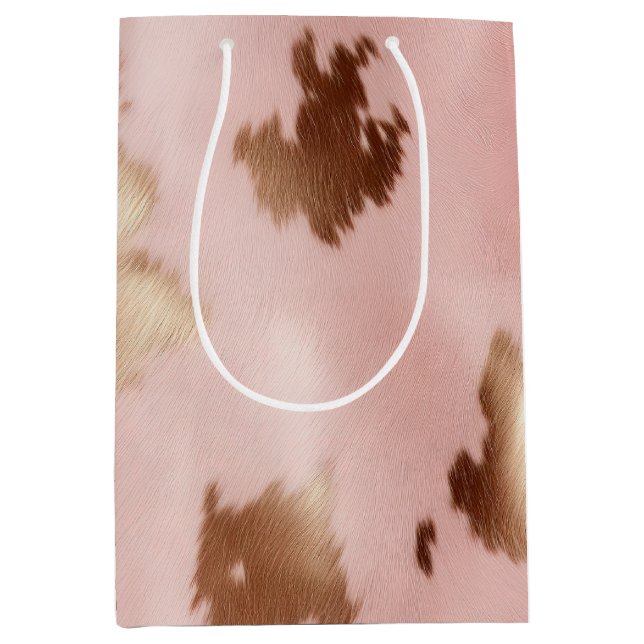 Blush Pink Gold Cowgirl Cowhide Mittlere Geschenktüte (Vorderseite)