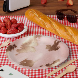 Blush Pink Gold Cowgirl Cowhide Pappteller