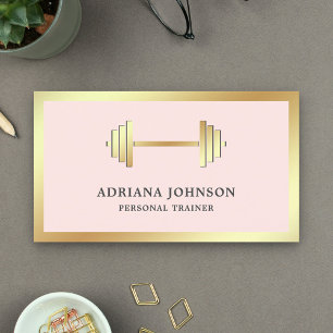 Blush Pink Gold Dumbell Fitness Personal Trainer Visitenkarte