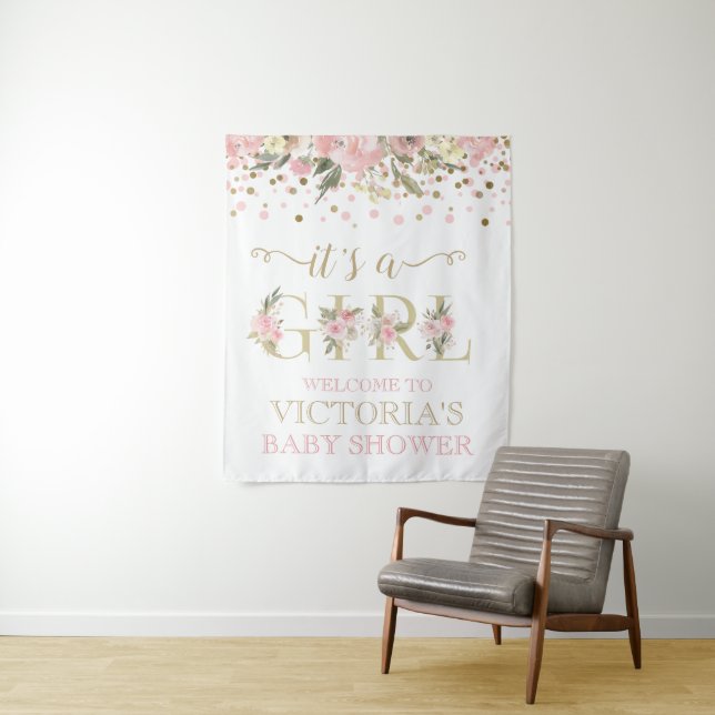 Blush Pink Gold Ein Girl-Baby-Duschbanner Wandteppich (Beispiel)