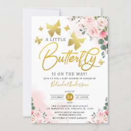 Blush Pink Gold ein wenig Schmetterling Baby Dusch Einladung
