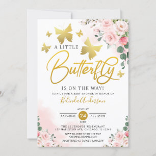 Blush Pink Gold ein wenig Schmetterling Baby Dusch Einladung