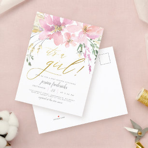Blush Pink & Gold Es ist eine Girl Floral Baby Dus Einladungspostkarte