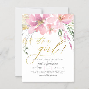 Blush Pink & Gold Es ist eine Girl Floral Baby Dus Magneteinladung
