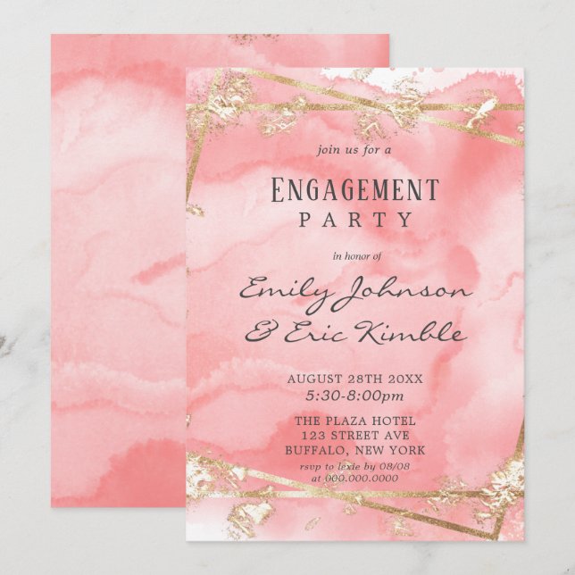Blush Pink Gold Fairytale Engagement Party Einladung (Vorne/Hinten)