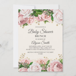 Blush Pink Gold Floral Baby Dusche Brunch Einladung