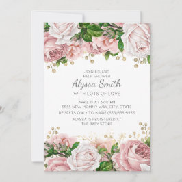 Blush Pink Gold Floral Baby Dusche Einladung