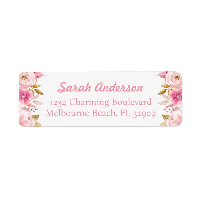 Blush Pink & Gold Floral Baby Dusche Etikett (Vorne)