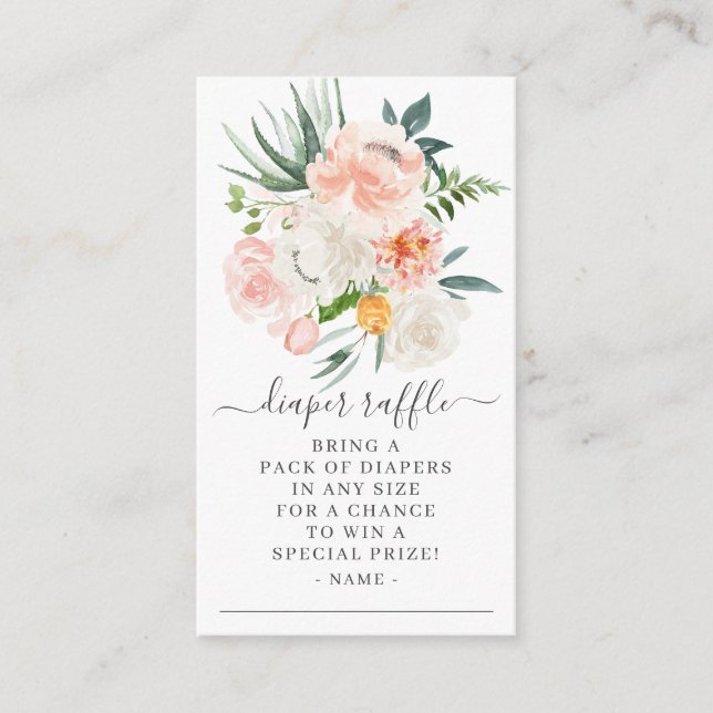 Blush Pink Gold Floral Baby Dusche Windeln Raffel Begleitkarte (Vorderseite)