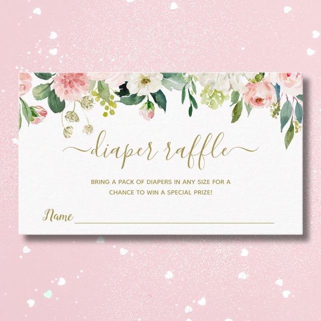 Blush Pink Gold Floral Baby Dusche Windeln Raffel Visitenkarte (Von Creator hochgeladen)
