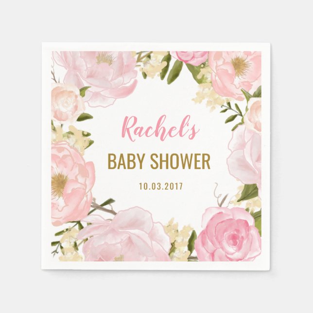 Blush Pink Gold Floral Baby Duschpapier Napkins Serviette (Vorderseite)