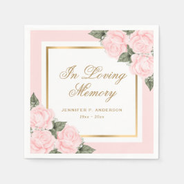 Blush Pink Gold Floral Beerdigung Gedenkstätte Serviette
