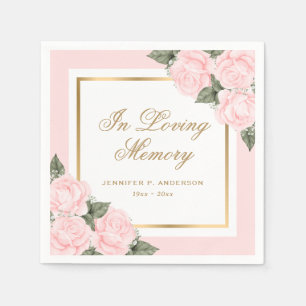 Blush Pink Gold Floral Beerdigung Gedenkstätte Serviette
