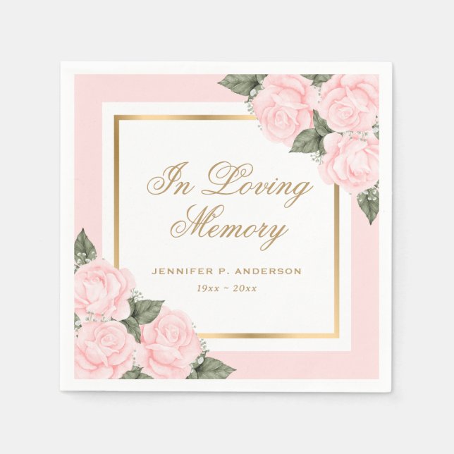 Blush Pink Gold Floral Beerdigung Gedenkstätte Serviette (Vorderseite)