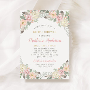 Blush Pink Gold Floral Boho Wedding Brautparty Einladung