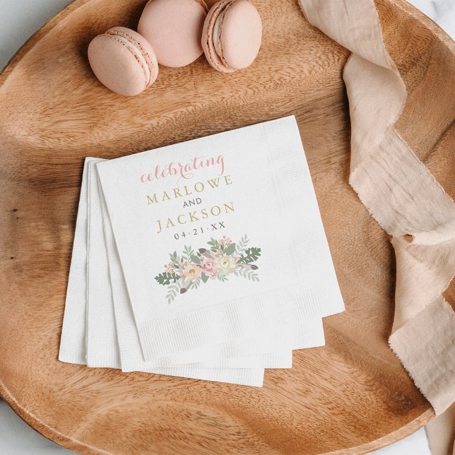 Blush Pink Gold Floral Boho Wedding Monogram Serviette (Von Creator hochgeladen)