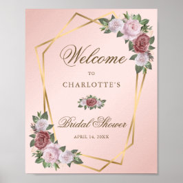 Blush Pink Gold Floral Brautparty Begrüßungszeiche Poster