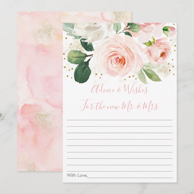 Blush Pink Gold Floral Brautparty Ratgeber Karten (Vorne/Hinten)